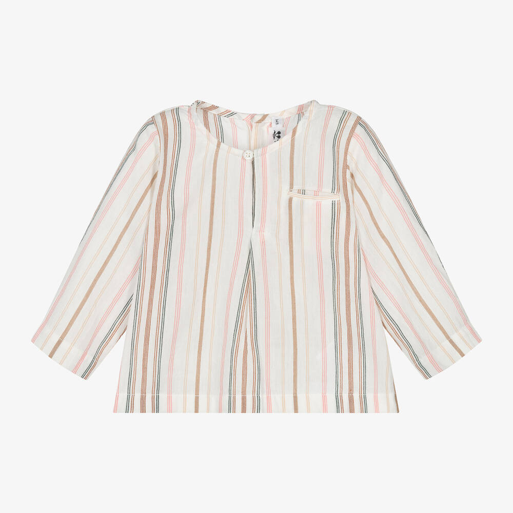 Bonpoint - قميص أطفال ولادي قطن مقلم لون عاجي | Childrensalon