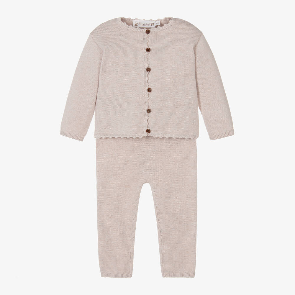 Bonpoint - Baby Girls Beige Wool Knit Trouser Set | Childrensalon