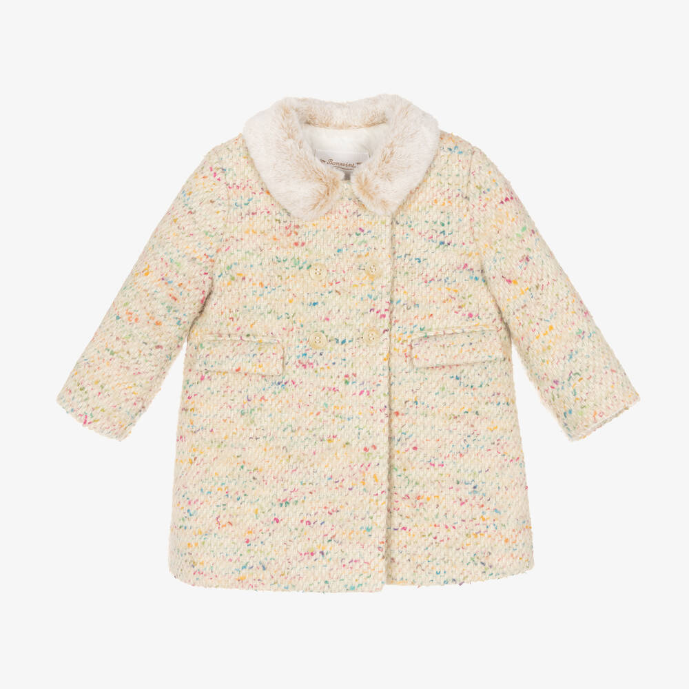 Bonpoint - Baby Girls Ivory Wool & Alpaca Tweed Coat | Childrensalon