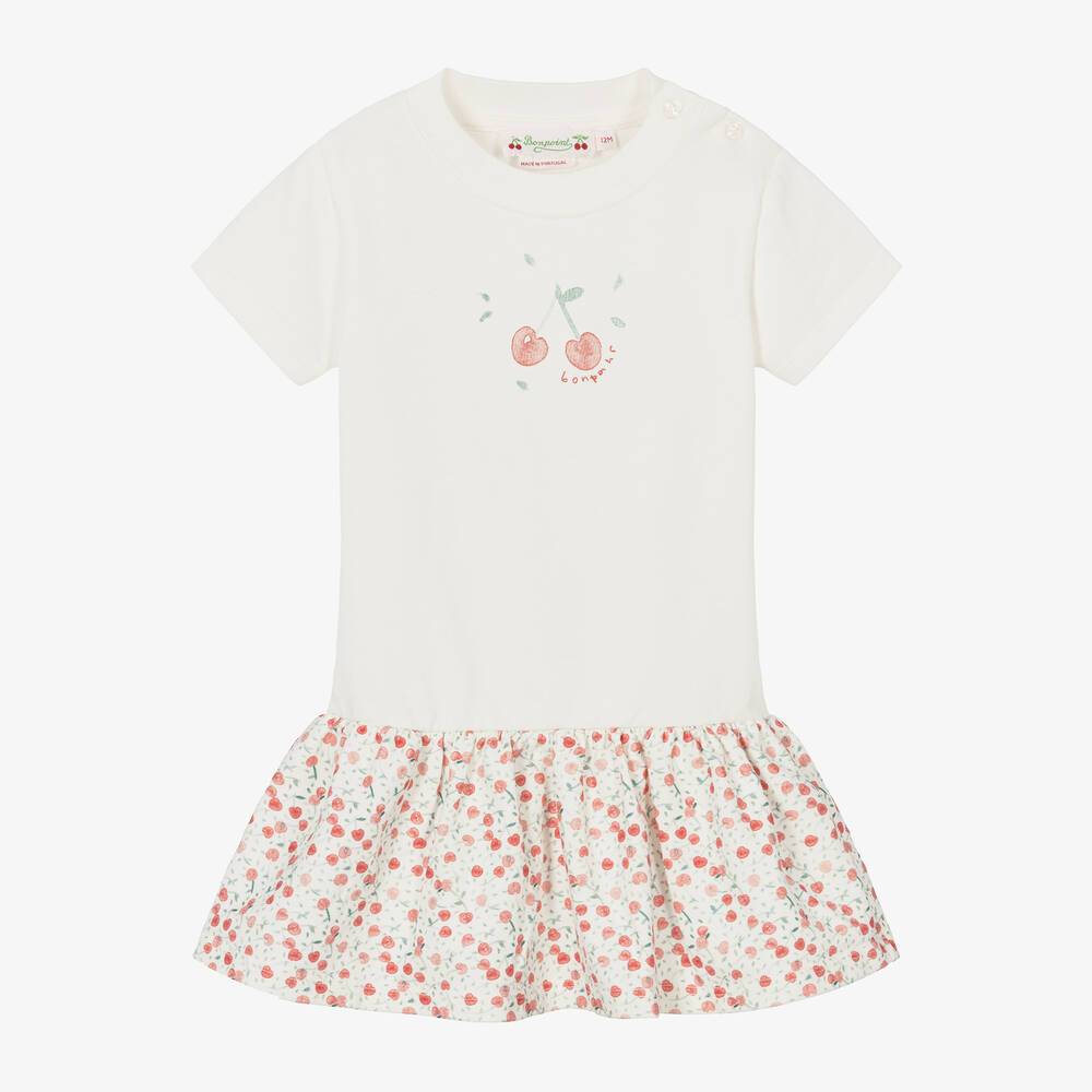 Bonpoint - Baby Girls White Cotton Cherry Dress | Childrensalon