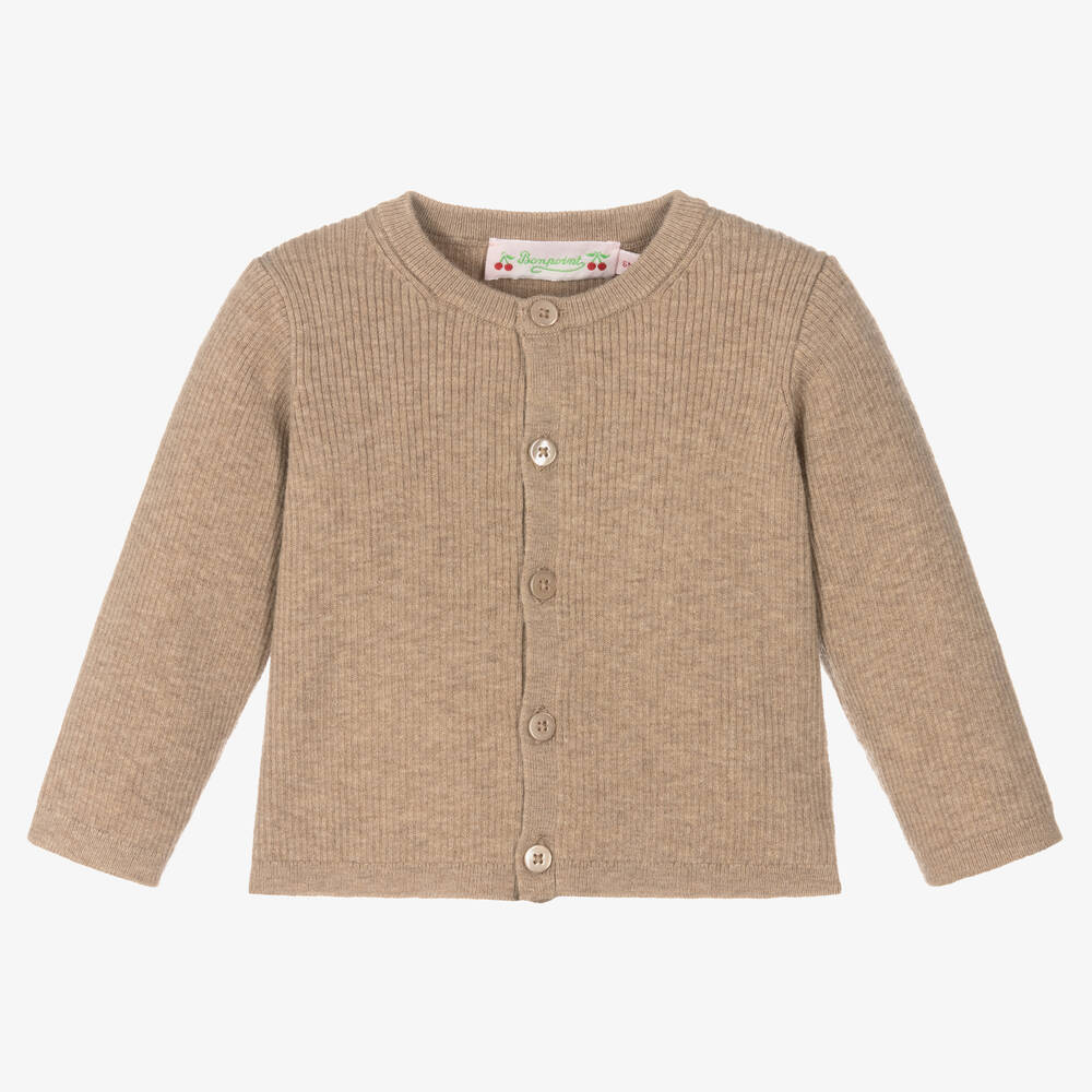 BONPOINT BEIGE KNITTED WOOL CARDIGAN