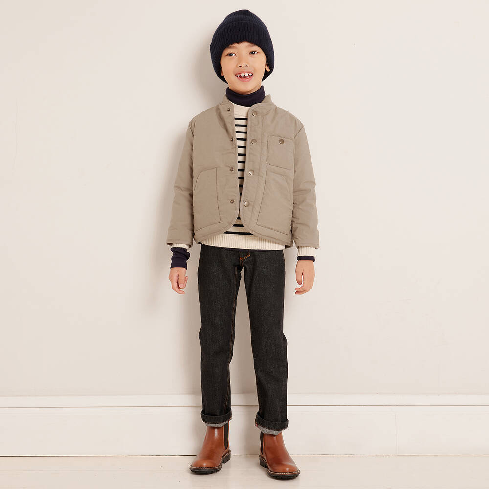 Bonpoint - Boys Beige Cotton Jacket | Childrensalon