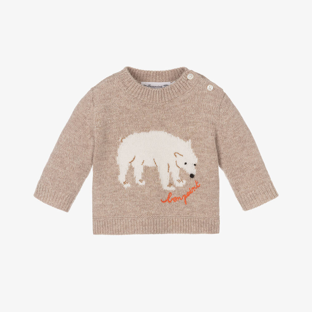 Bonpoint - Boys Beige Polar Bear Merino Wool Sweater | Childrensalon