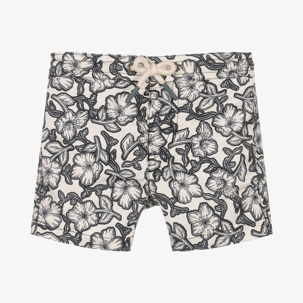 Bonpoint - Boys Black & Ivory Floral Swim Shorts | Childrensalon
