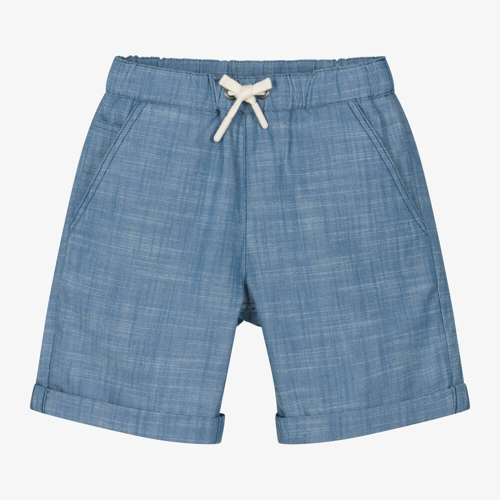 Bonpoint - Boys Blue Cotton Drawstring Shorts | Childrensalon