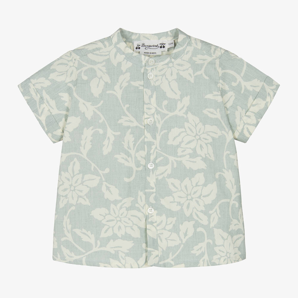 Bonpoint - Boys Green Floral Cotton Shirt | Childrensalon