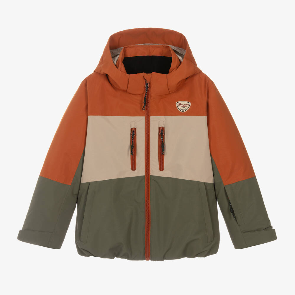 Bonpoint - Boys Green & Orange Down Padded Ski Jacket | Childrensalon