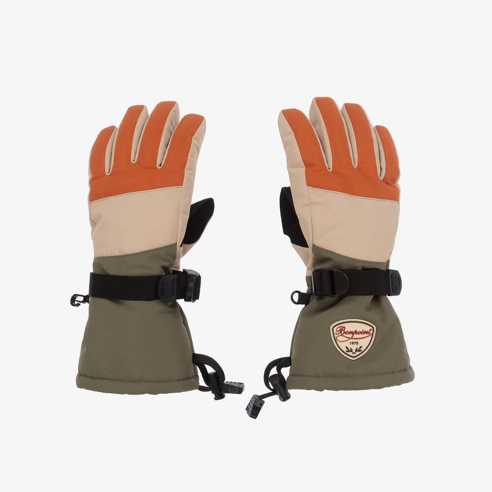 Bonpoint - Boys Green & Orange Ski Gloves | Childrensalon