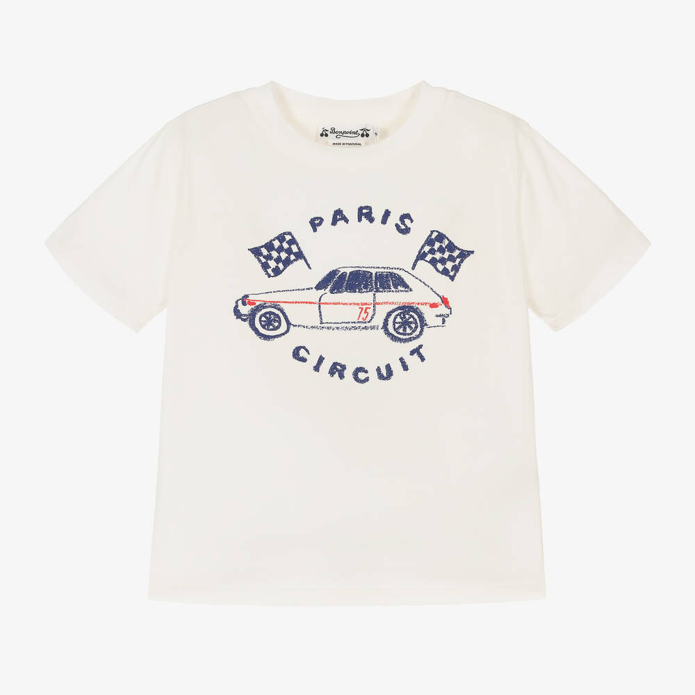 Bonpoint - Boys Ivory Graphic Cotton T-Shirt | Childrensalon