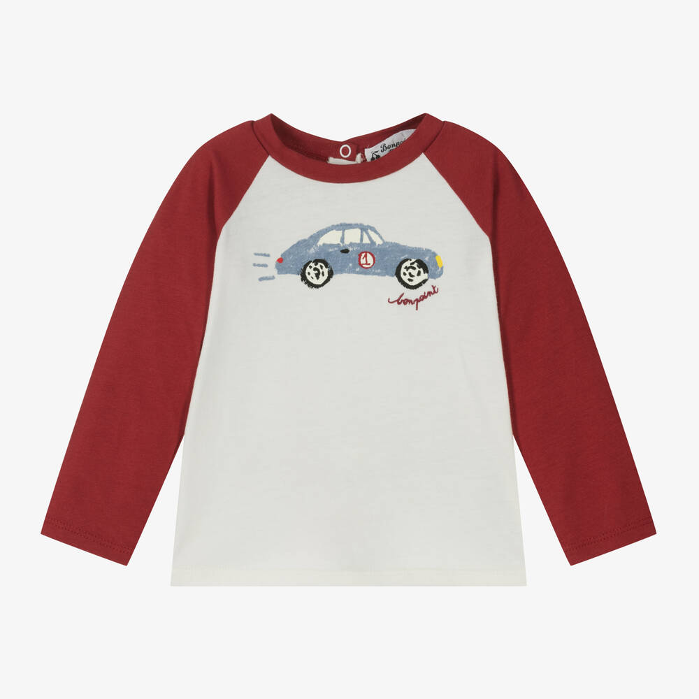 Bonpoint - Boys Ivory & Red Cotton Car Print Top | Childrensalon