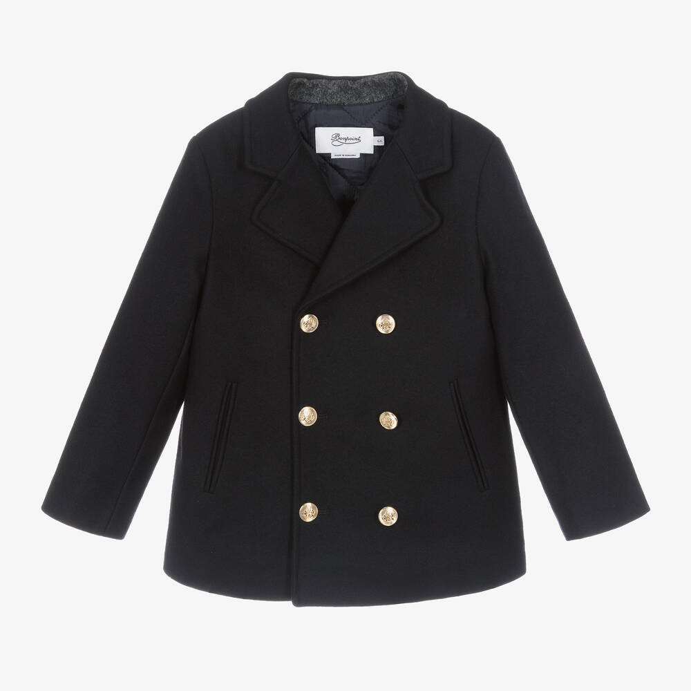 Bonpoint - Boys Navy Blue Wool Peacoat | Childrensalon