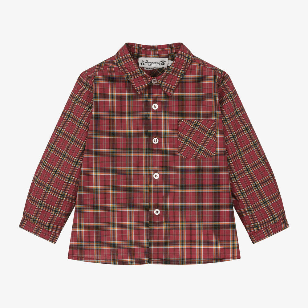 Bonpoint - Boys Red Checked Cotton Shirt | Childrensalon