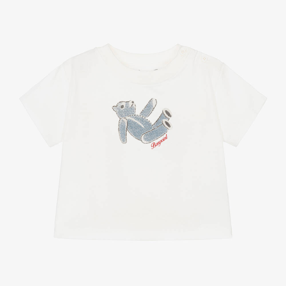 Bonpoint - Белая хлопковая футболка с мишкой для мальчиков | Childrensalon