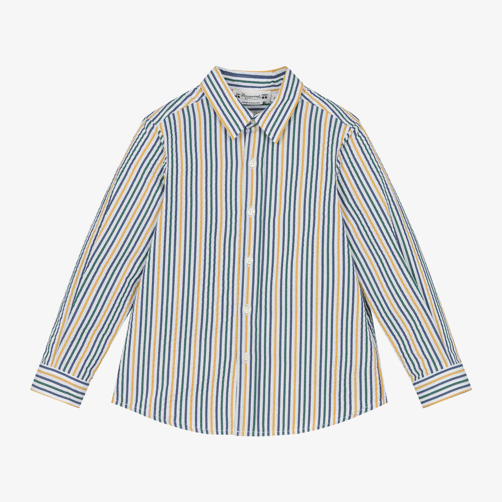 Bonpoint - Boys White Striped Cotton Seersucker Shirt | Childrensalon