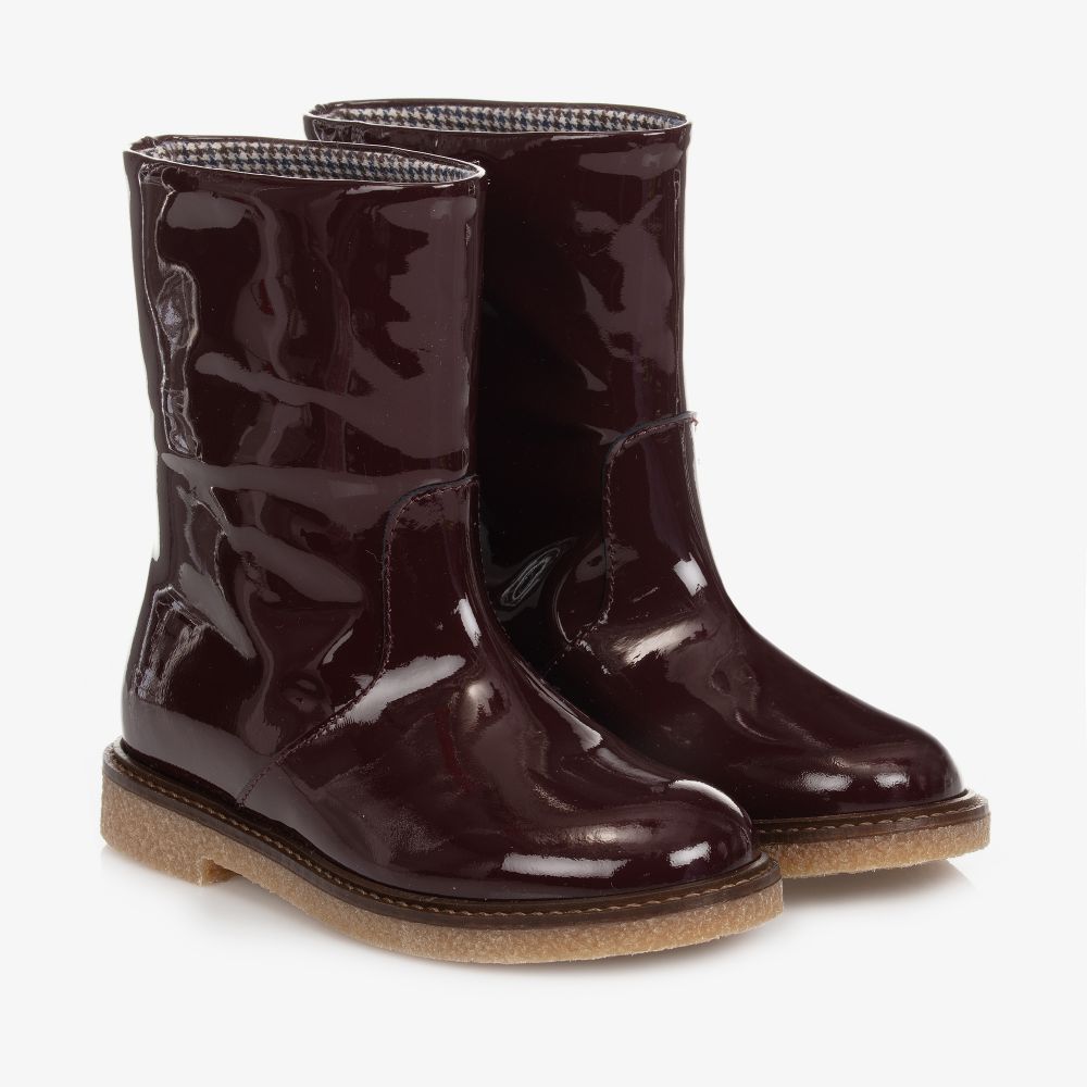 BONPOINT GIRLS BROWN PATENT LEATHER BOOTS