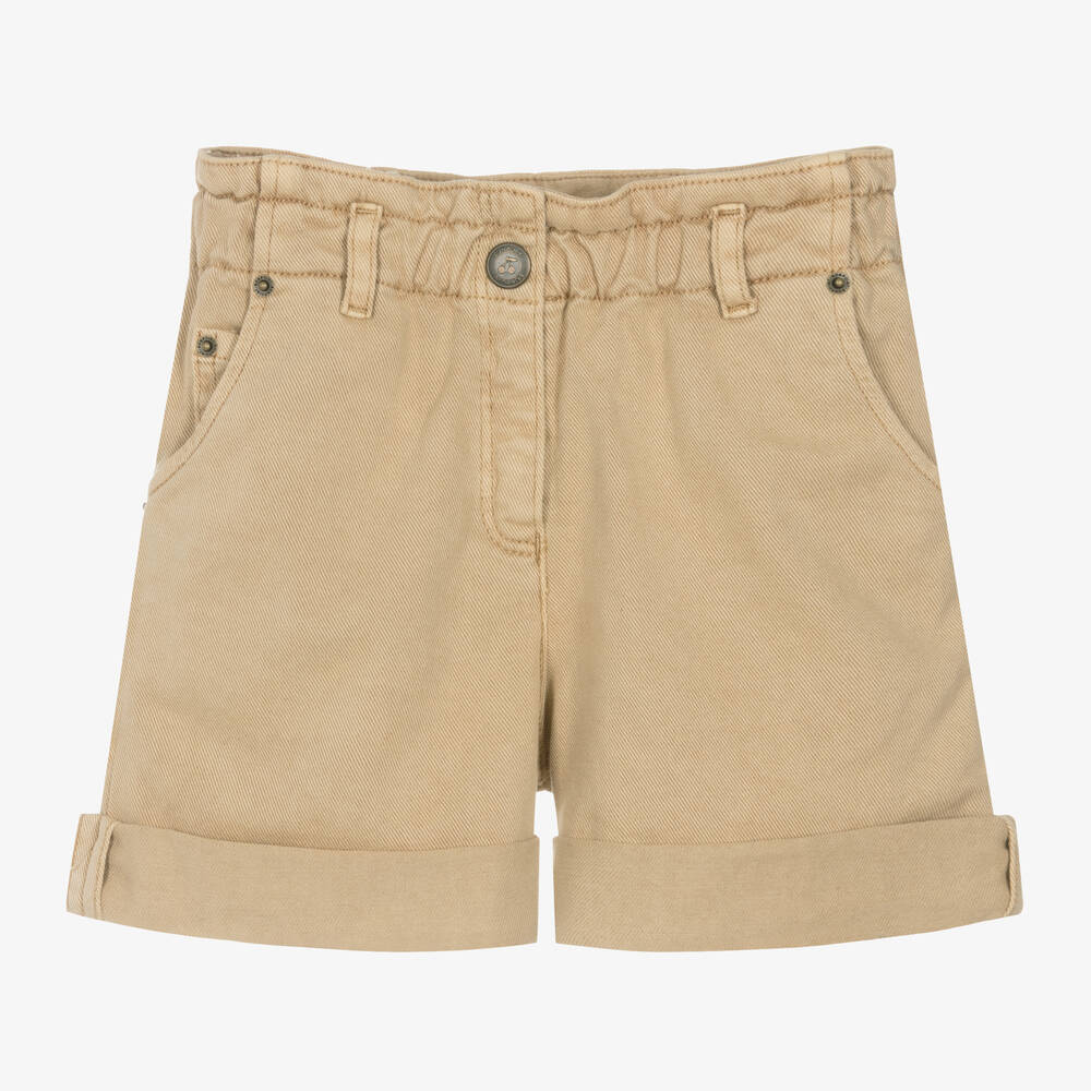Bonpoint - Girls Beige Cotton Twill Shorts | Childrensalon