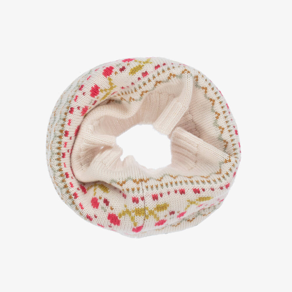 Bonpoint - Girls Beige Wool & Cashmere Cherry Snood | Childrensalon