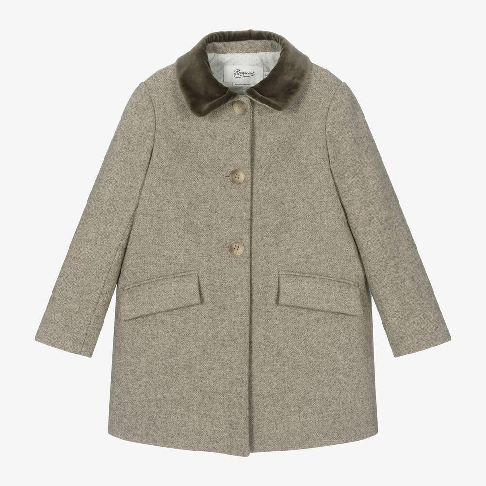 Bonpoint - Girls Beige Wool Coat | Childrensalon