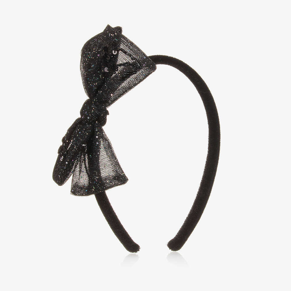 Bonpoint - Girls Black Sparkly Bow Hairband | Childrensalon