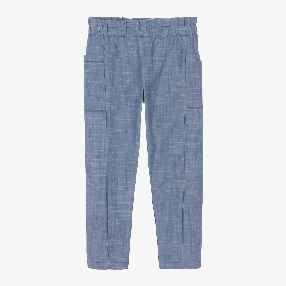 Bonpoint - Голубые брюки из шамбре для девочек | Childrensalon