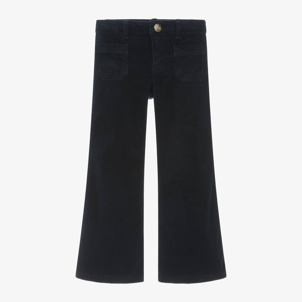 Bonpoint - Girls Blue Flared Corduroy Trousers | Childrensalon