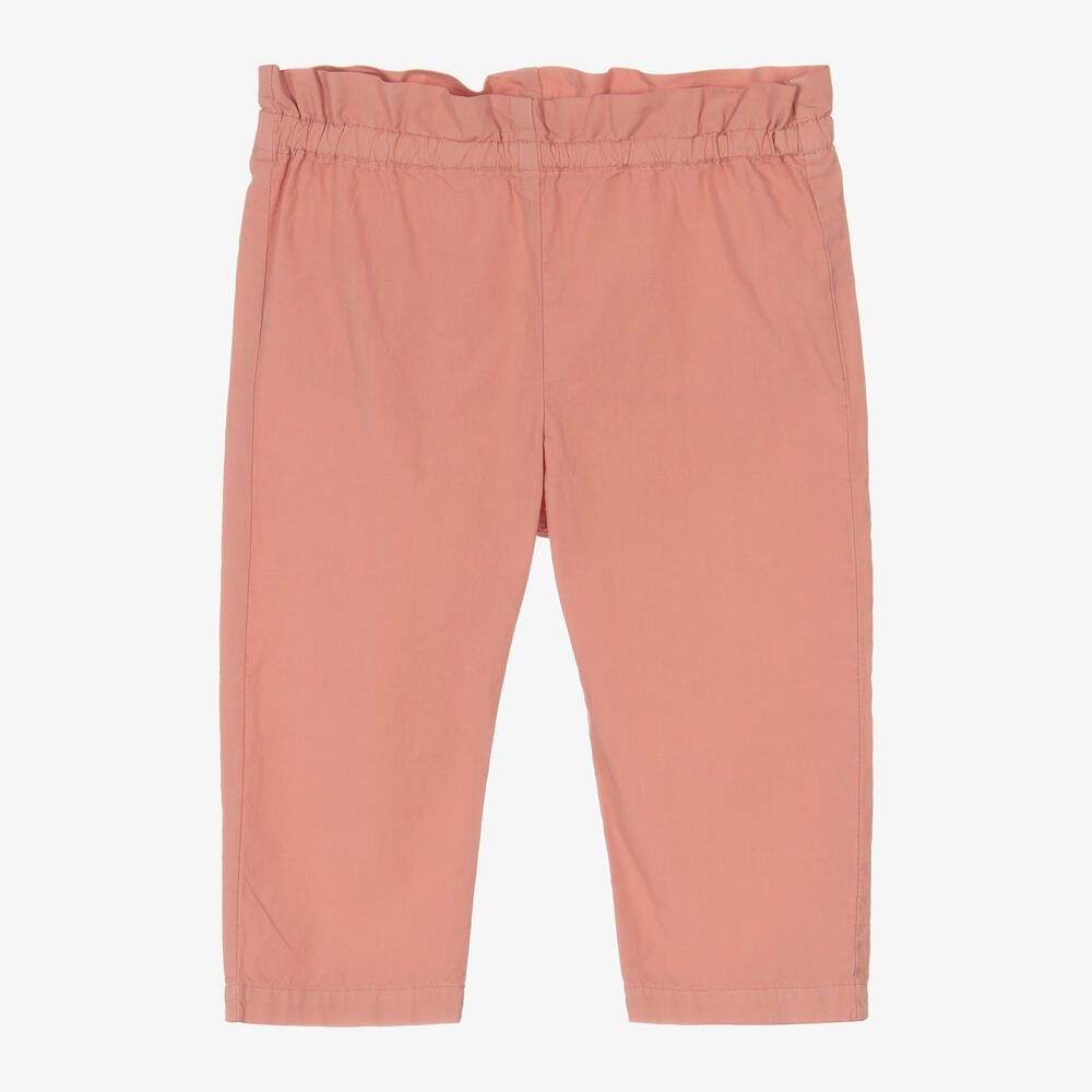Bonpoint - Girls Coral Pink Cotton Trousers | Childrensalon