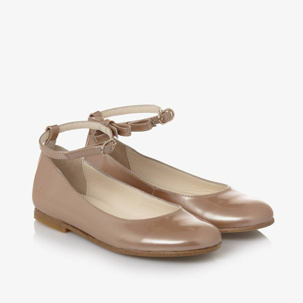 Bonpoint - Girls Gold Patent Leather Ballerina Shoes | Childrensalon