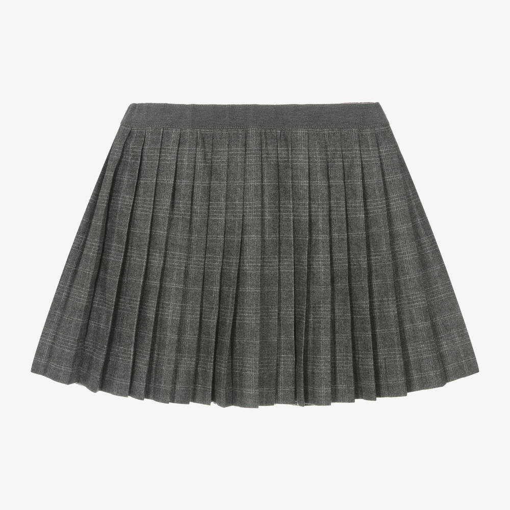 Bonpoint - Girls Grey Checked Viscose & Wool Skirt | Childrensalon