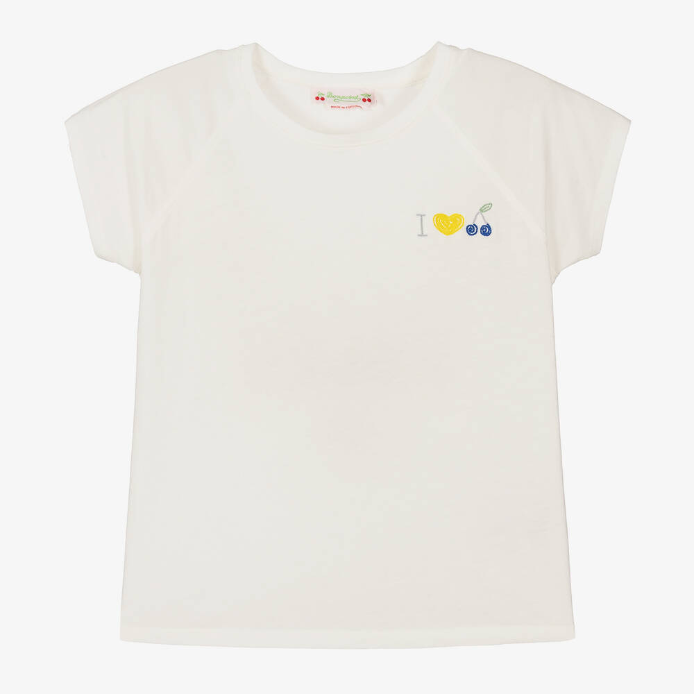 Bonpoint - Girls Ivory Cherry Cotton T-Shirt | Childrensalon