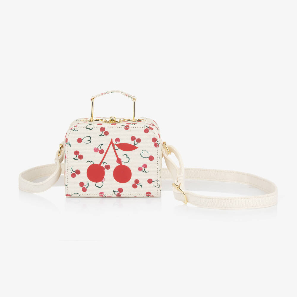 Bonpoint - Girls Ivory Cherry Print Suitcase Bag (12cm) | Childrensalon