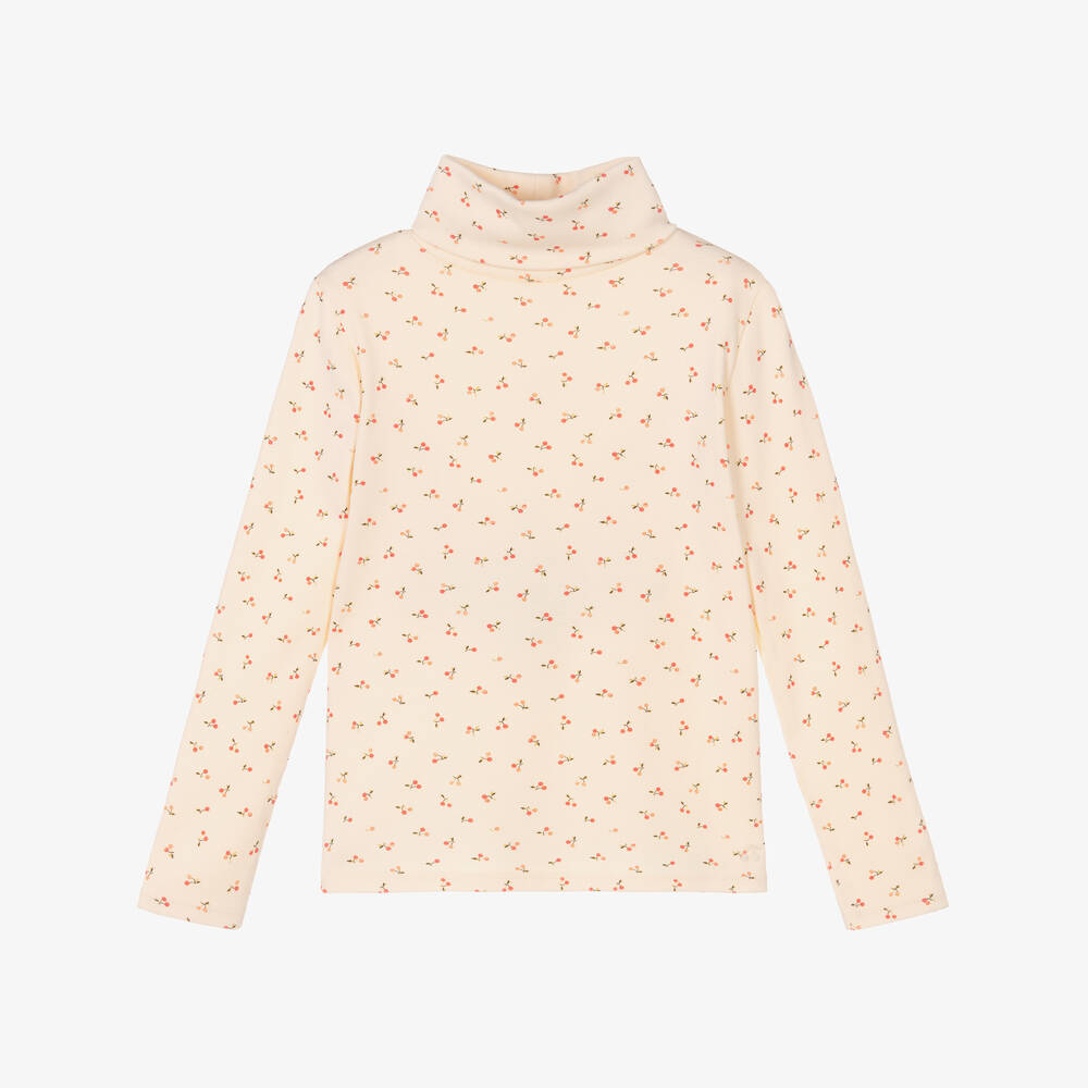 Bonpoint - Girls Ivory Cherry Roll Neck Top | Childrensalon