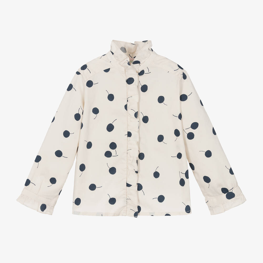 Bonpoint - Girls Ivory Cotton Cherry Blouse | Childrensalon