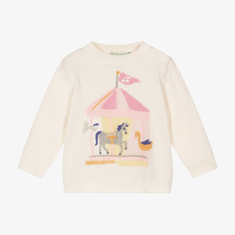 Bonpoint - Girls Ivory Cotton Knitted Jumper | Childrensalon