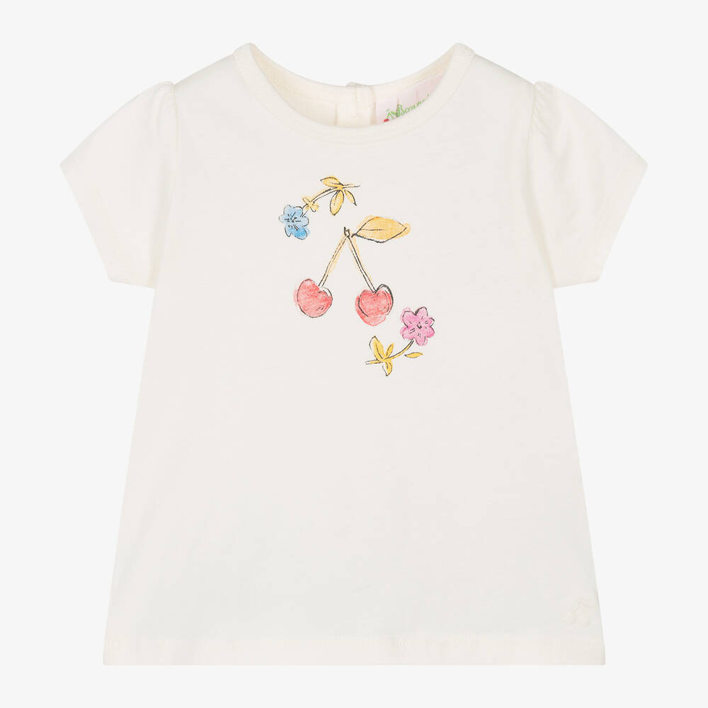 Bonpoint - Girls Ivory Cotton T-Shirt | Childrensalon