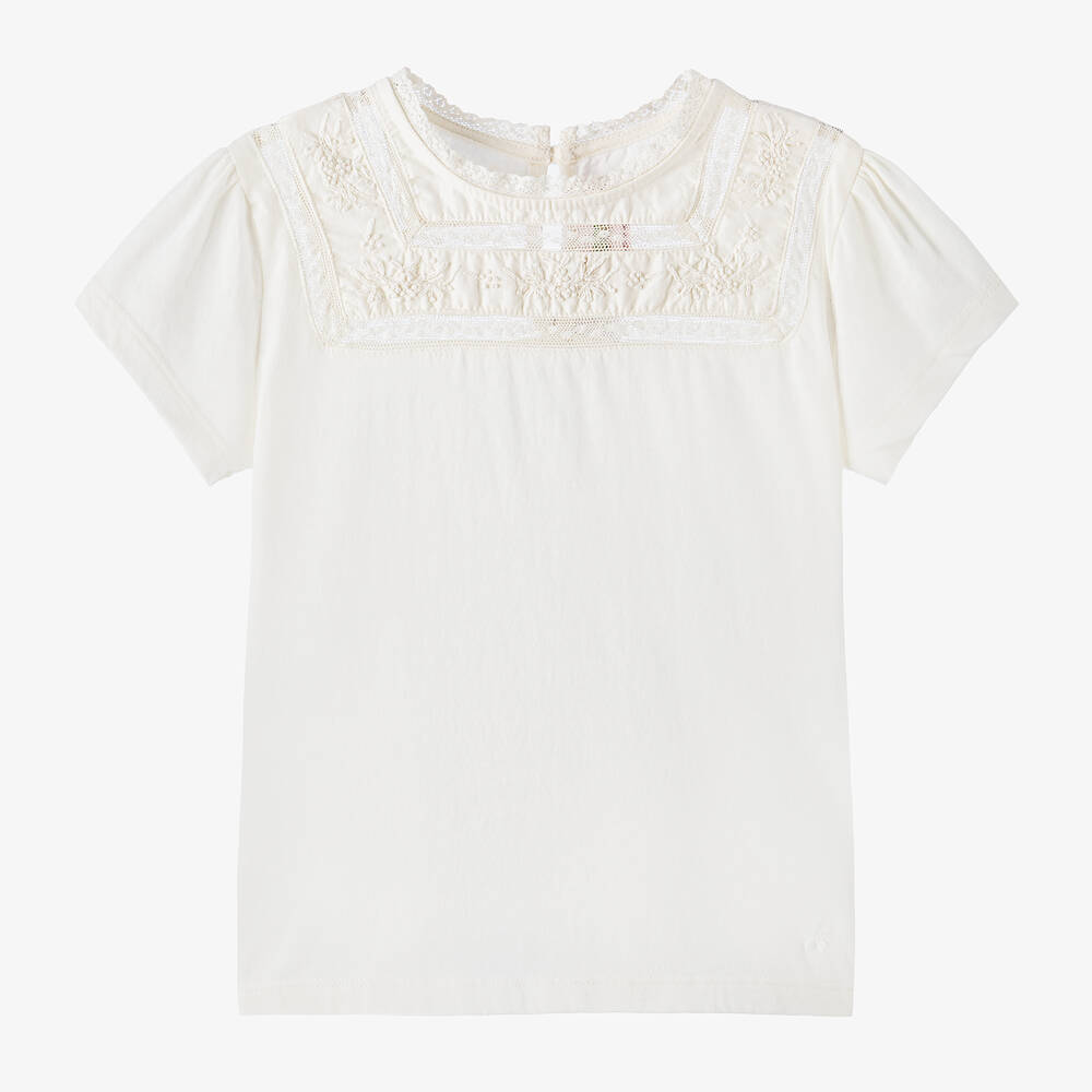 Bonpoint - Girls Ivory Cotton T-Shirt | Childrensalon
