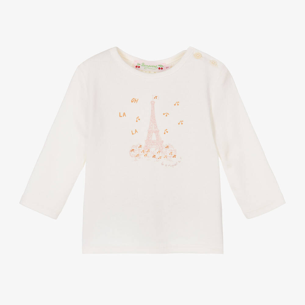 Bonpoint - Girls Ivory Eiffel Tower Cotton Top | Childrensalon