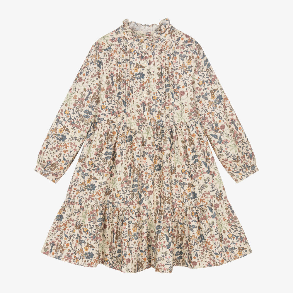 Bonpoint - Girls Ivory Floral Corduroy Dress | Childrensalon