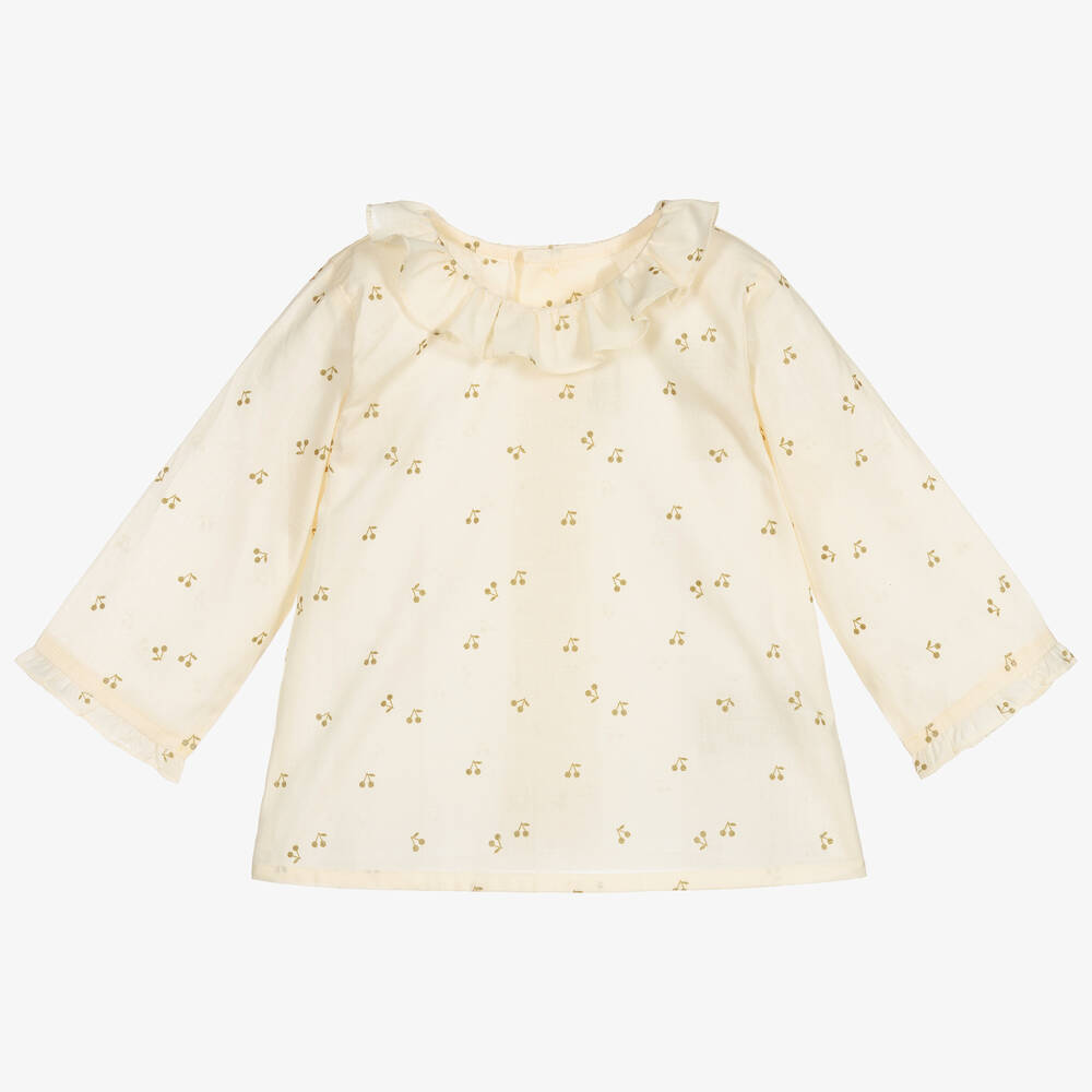 Bonpoint - Bluse mit Kirschen in Elfenbein und Gold | Childrensalon