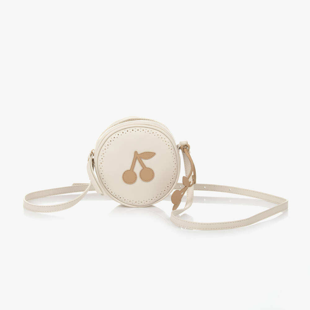 Bonpoint - Girls Ivory Leather Round Bag (12cm) | Childrensalon