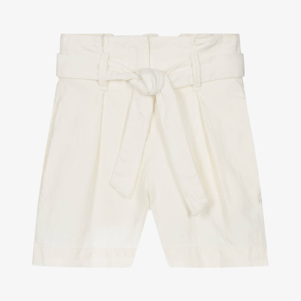 Bonpoint - Girls Ivory Linen & Cotton Belted Shorts | Childrensalon