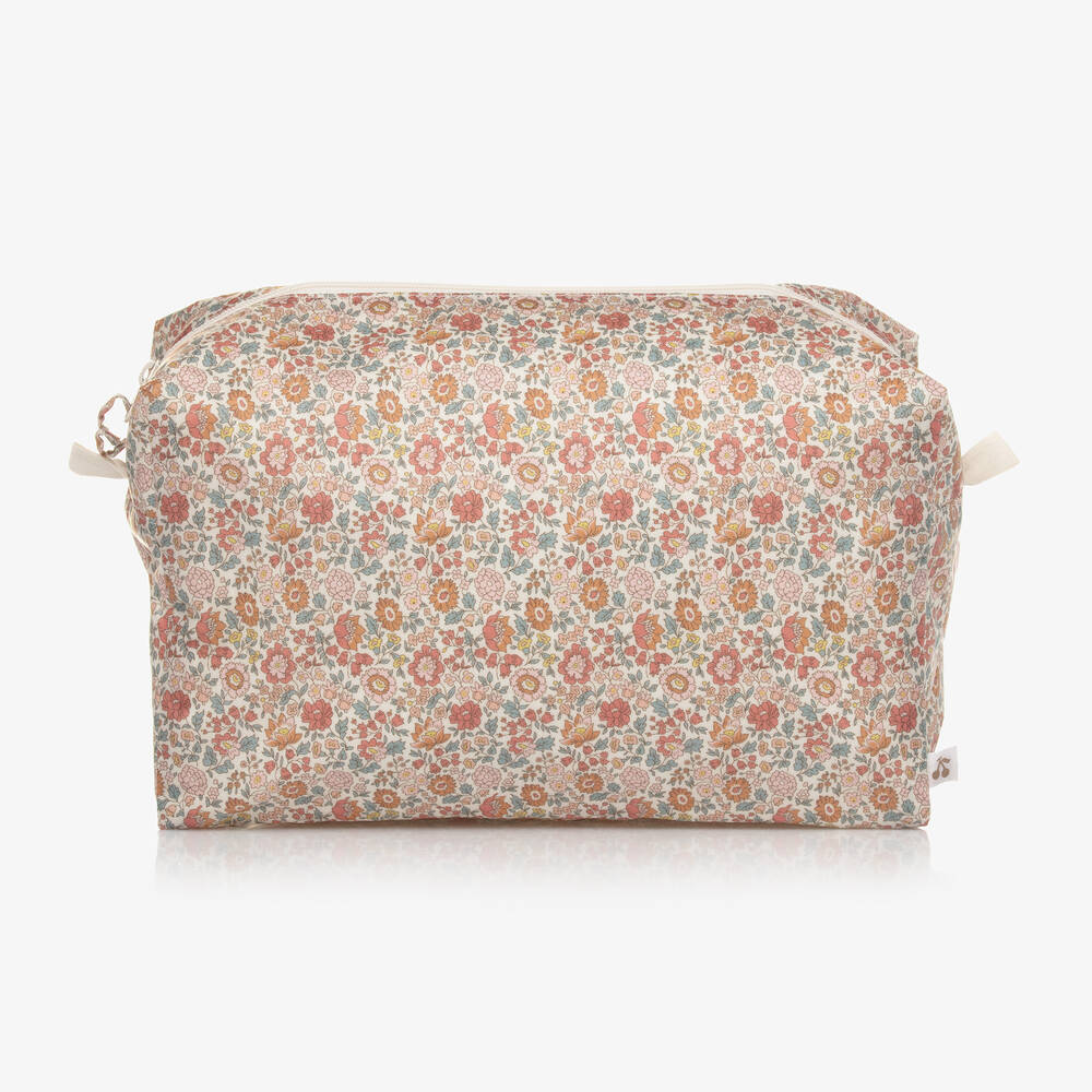 Bonpoint - Girls Ivory & Pink Floral Wash Bag (23cm) | Childrensalon