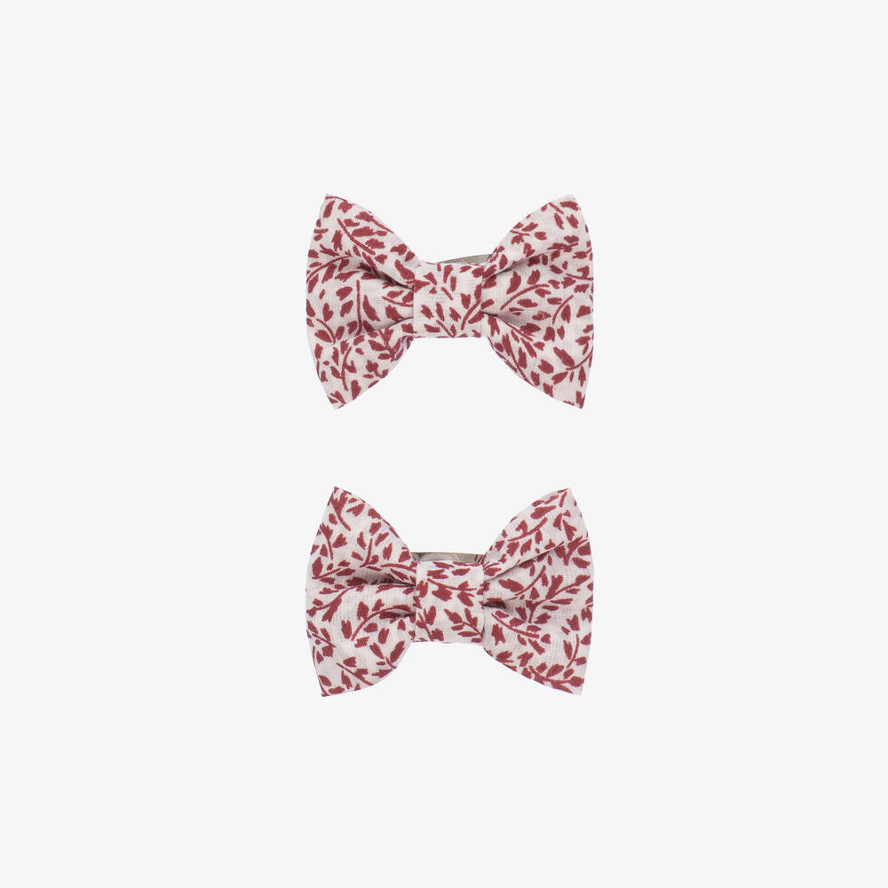 Bonpoint - Girls Ivory & Red Floral Hair Clips (2 Pack) | Childrensalon