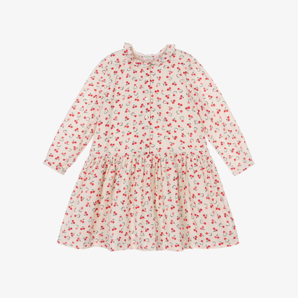 Bonpoint - Robe ivoire à rayures et cerises pour fille | Childrensalon