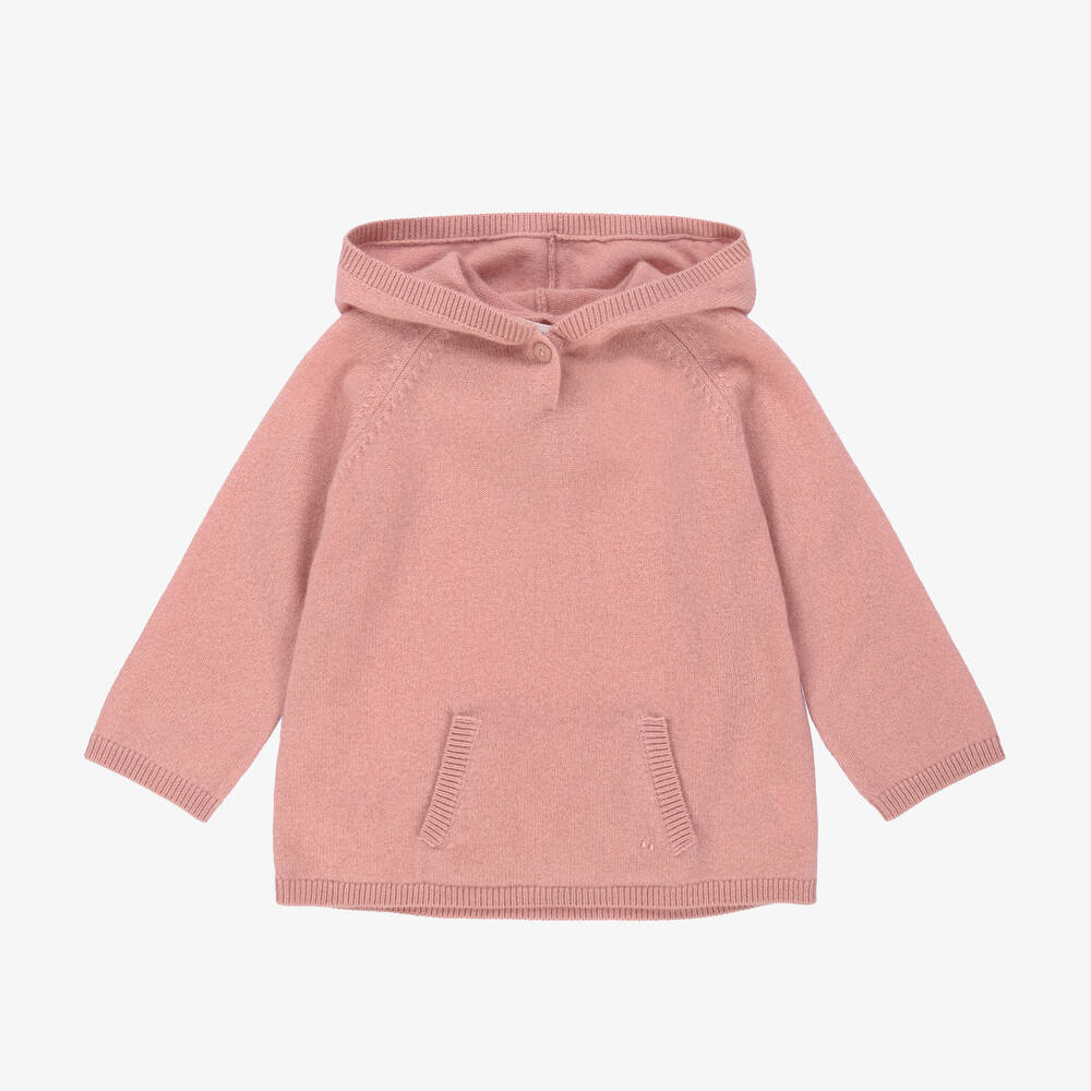 Bonpoint - Girls Pink Cashmere Hooded Sweater | Childrensalon