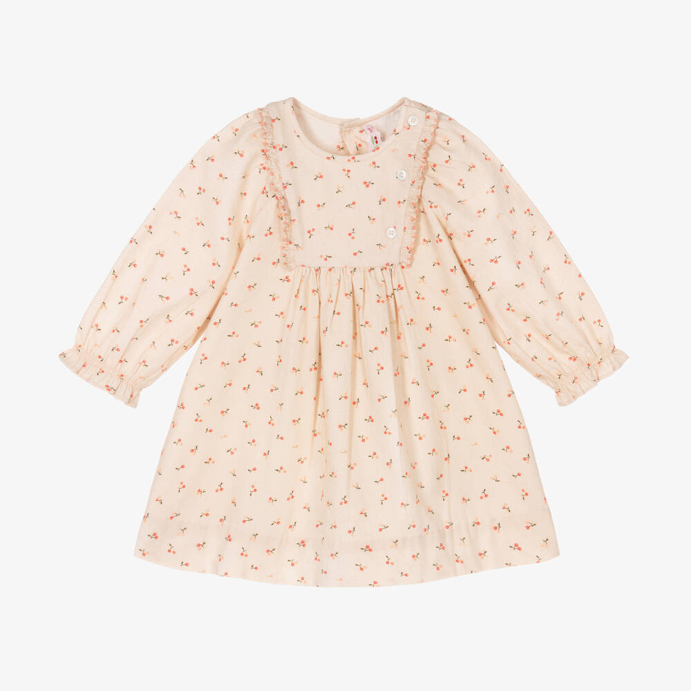 Bonpoint - Girls Pink Cherry Cotton Dress | Childrensalon