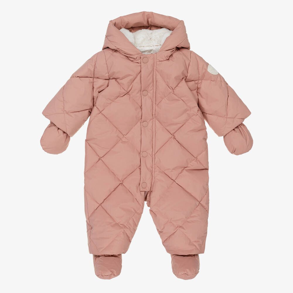 Bonpoint - Girls Pink Down Padded Snowsuit | Childrensalon