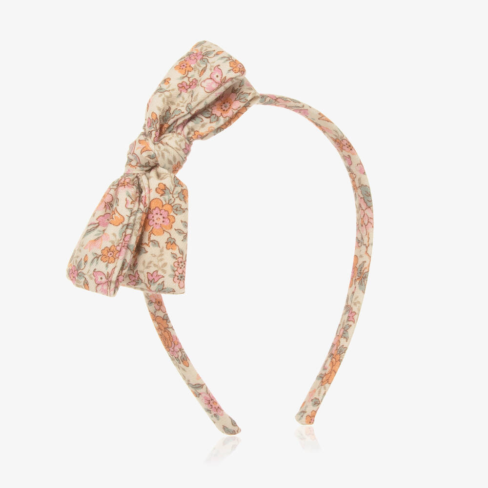 Bonpoint - Girls Pink Floral Bow Hairband | Childrensalon