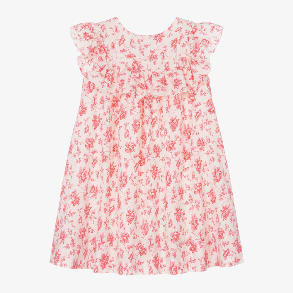 Bonpoint - Girls Pink Floral Cotton Dress | Childrensalon