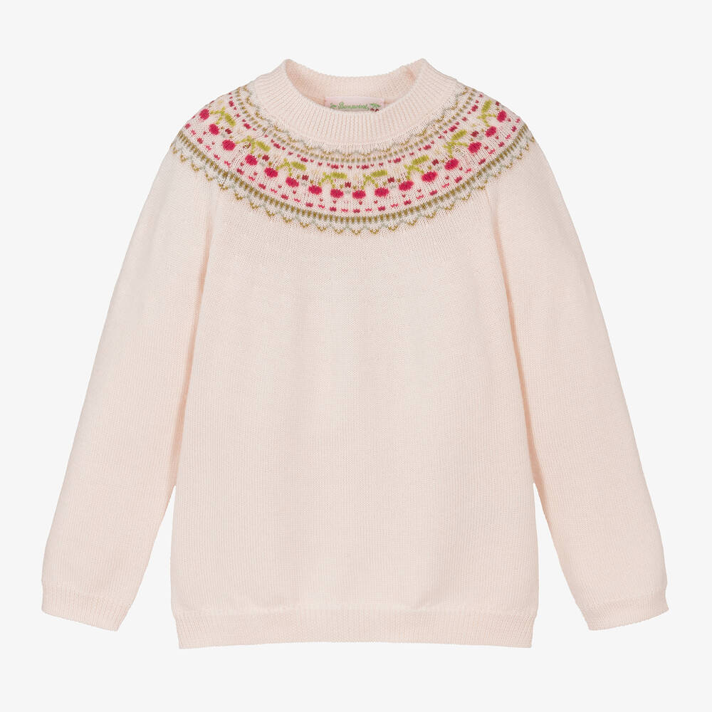 Bonpoint - Girls Pink Merino Wool Knit Sweater | Childrensalon