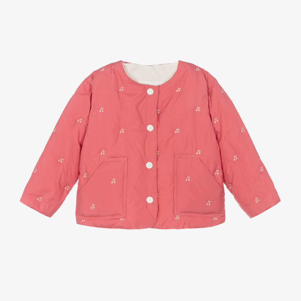 Bonpoint - Girls Pink Padded Cherry Jacket | Childrensalon